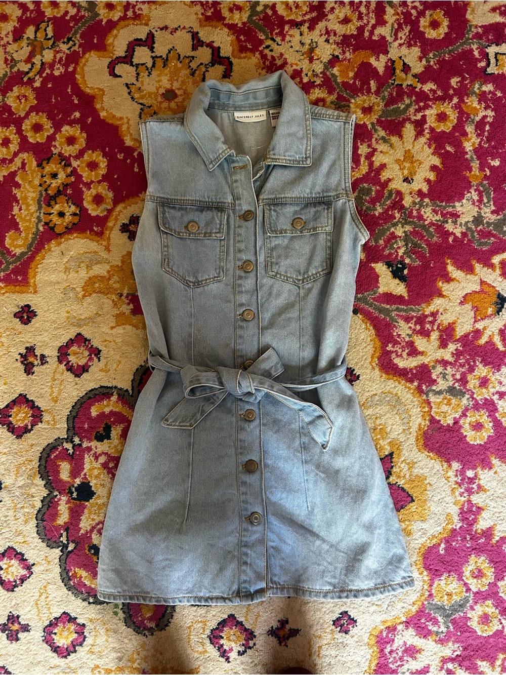 Sincerely Jules Light Blue Denim Mini Dress with Tie Waist